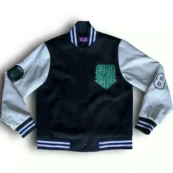 edikted retro letterman varsity jacket bomber button-up faux leather sleeves‎ s - Picture 1 of 9